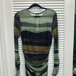 Anthropologie Green and Black Ruched Bodycon Dress